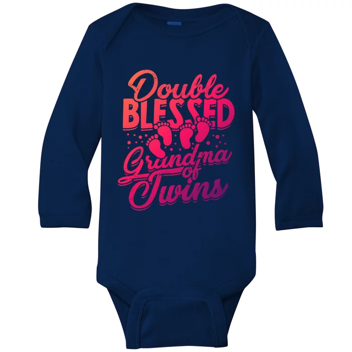 Double Blessed Grandma Of Twins Family Grandson Gift Baby Long Sleeve Bodysuit