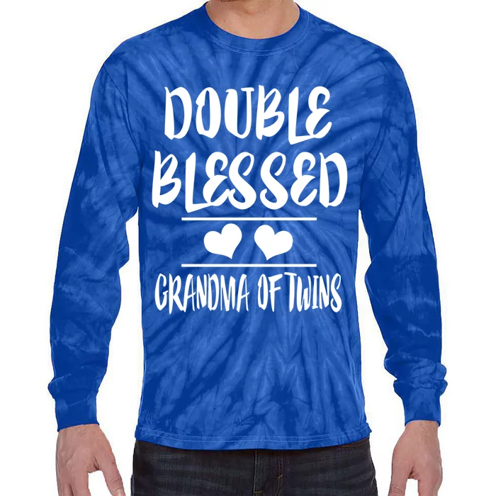 Double Blessed Grandma Of Twins Grandmother Gift Tie-Dye Long Sleeve Shirt