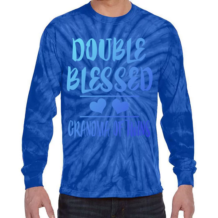 Double Blessed Grandma Of Twins Grandmother Gift Tie-Dye Long Sleeve Shirt