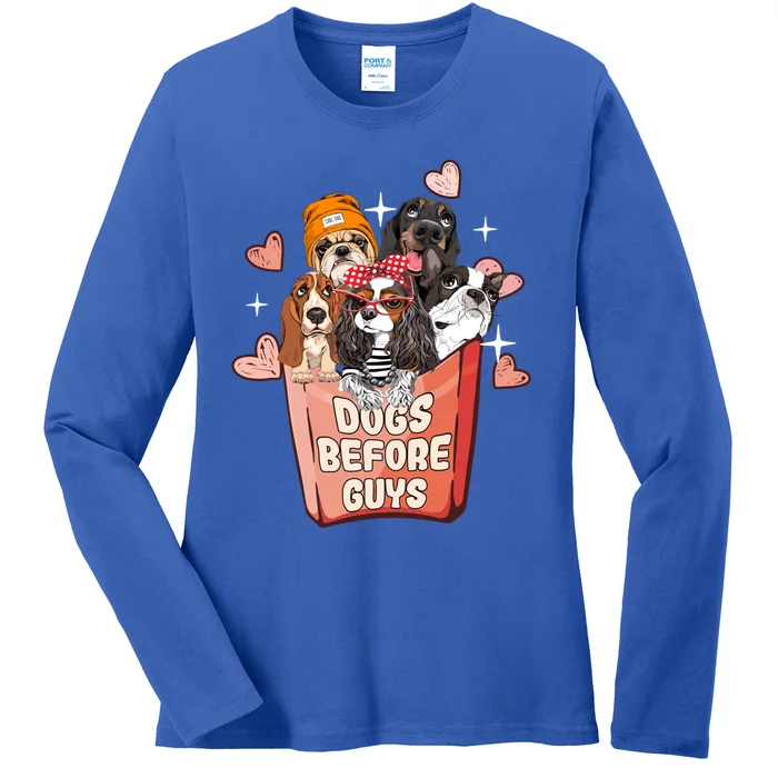 Dogs Before Guys Fries Box Funny Valentine Dog Lover Meaningful Gift Ladies Long Sleeve Shirt