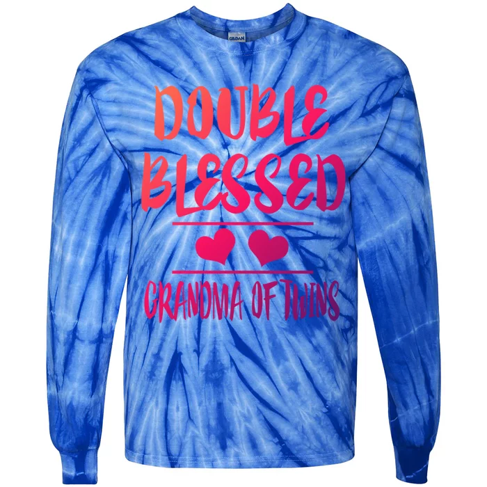 Double Blessed Grandma Of Twins Grandmother Gift Tie-Dye Long Sleeve Shirt