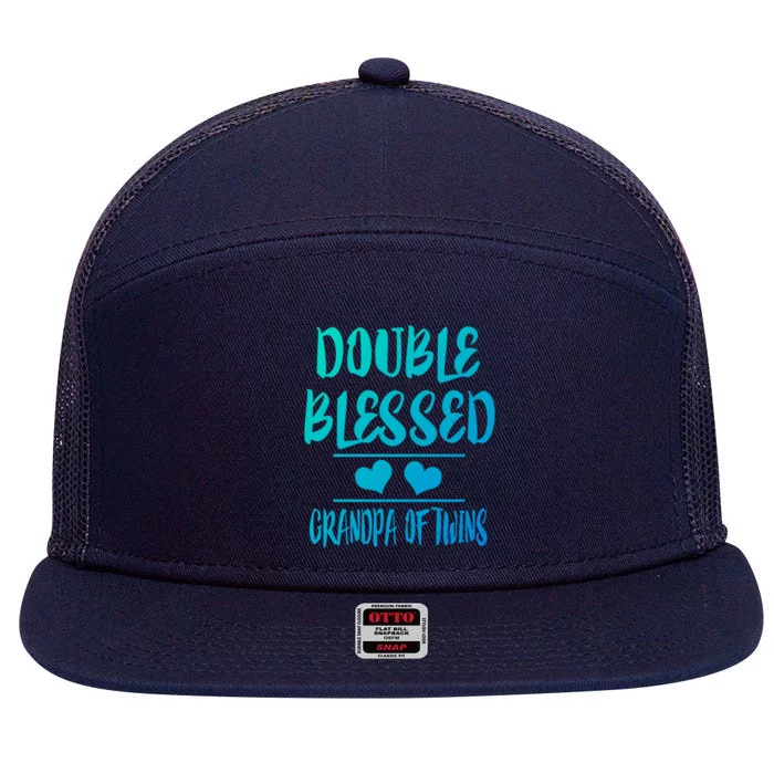 Double Blessed Grandpa Of Twins Grandfather Gift 7 Panel Mesh Trucker Snapback Hat