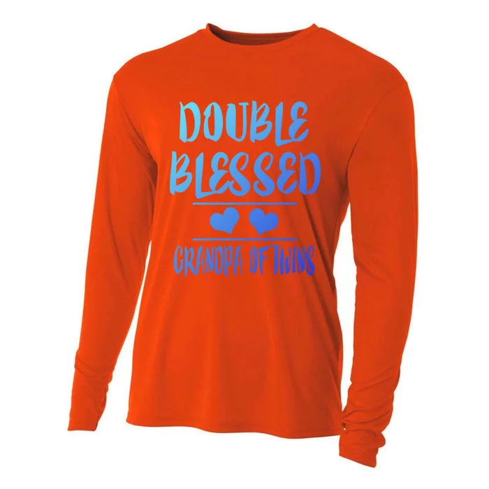 Double Blessed Grandpa Of Twins Grandfather Gift Cooling Performance Long Sleeve Crew