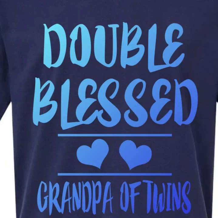 Double Blessed Grandpa Of Twins Grandfather Gift Sueded Cloud Jersey T-Shirt