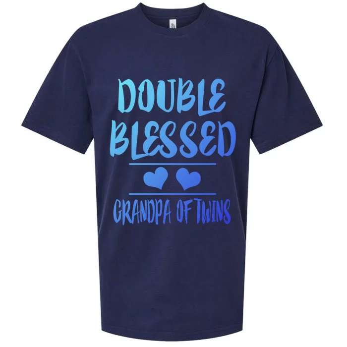 Double Blessed Grandpa Of Twins Grandfather Gift Sueded Cloud Jersey T-Shirt