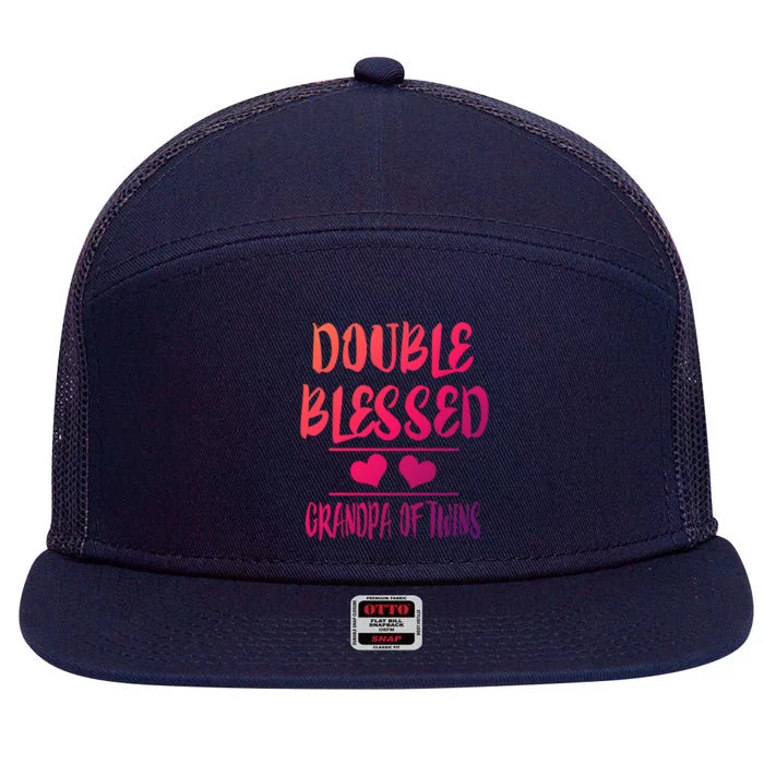 Double Blessed Grandpa Of Twins Grandfather Gift 7 Panel Mesh Trucker Snapback Hat