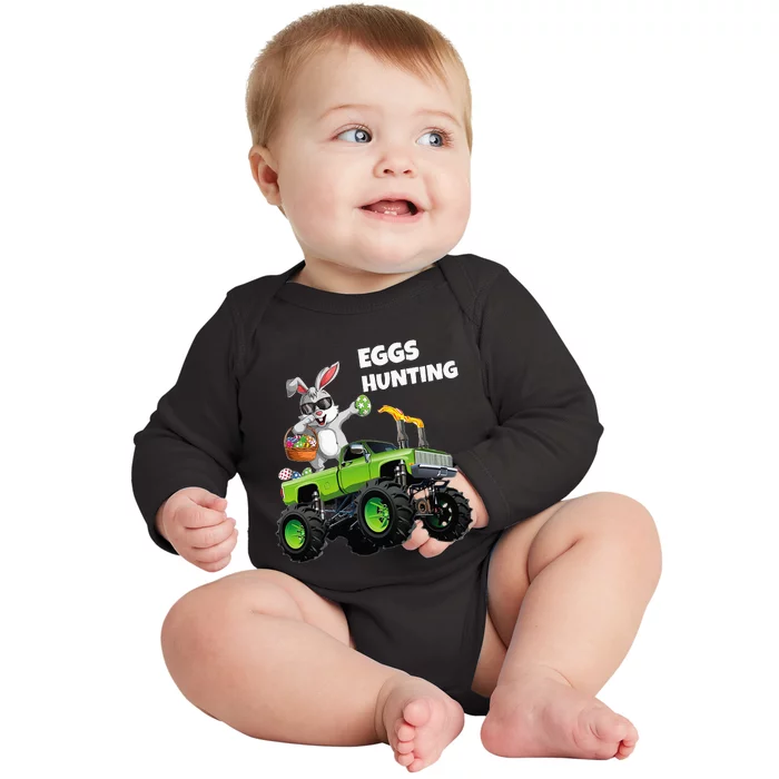 Dabbing Bunny Happy Easter Monster Truck Lovers Eggs Hunting Baby Long Sleeve Bodysuit