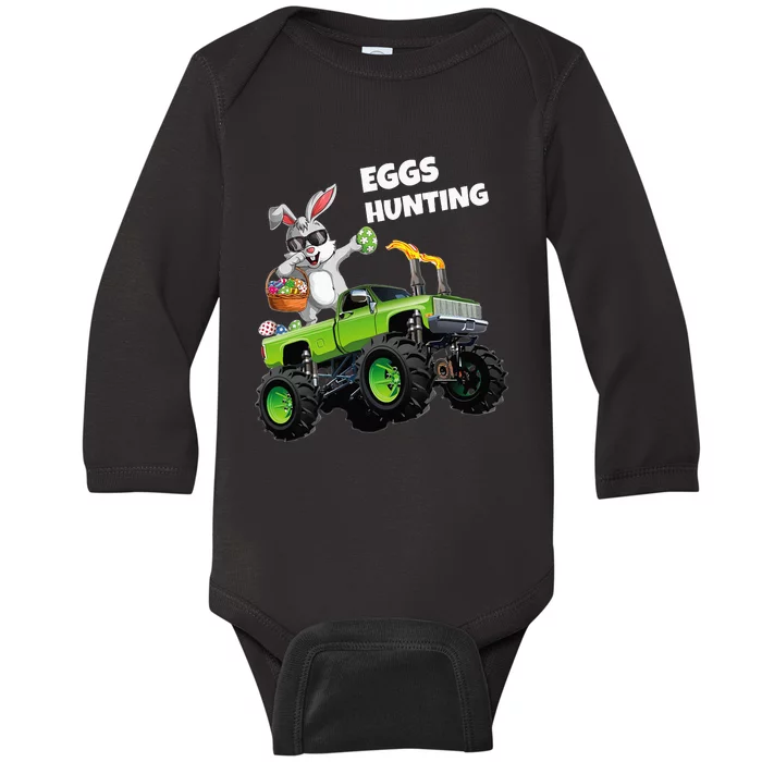 Dabbing Bunny Happy Easter Monster Truck Lovers Eggs Hunting Baby Long Sleeve Bodysuit