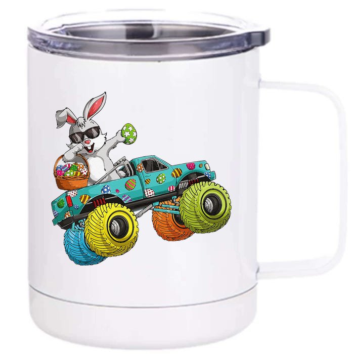 Dabbing Bunny Happy Easter Monster Truck Lovers Front & Back 12oz Stainless Steel Tumbler Cup