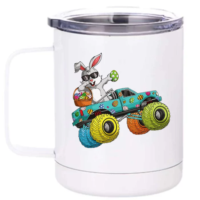 Dabbing Bunny Happy Easter Monster Truck Lovers Front & Back 12oz Stainless Steel Tumbler Cup