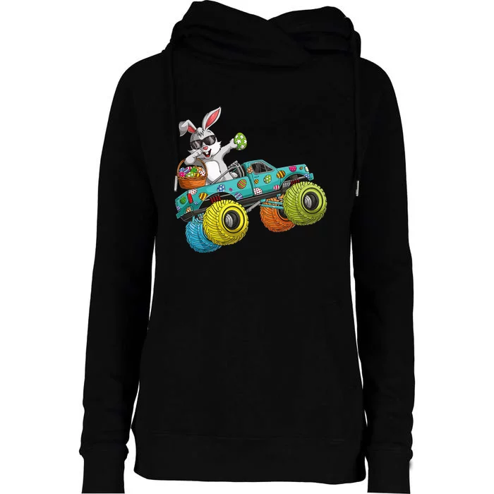 Dabbing Bunny Happy Easter Monster Truck Lovers Womens Funnel Neck Pullover Hood