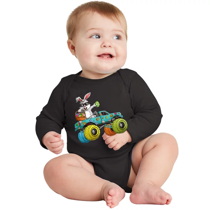 Dabbing Bunny Happy Easter Monster Truck Lovers Baby Long Sleeve Bodysuit