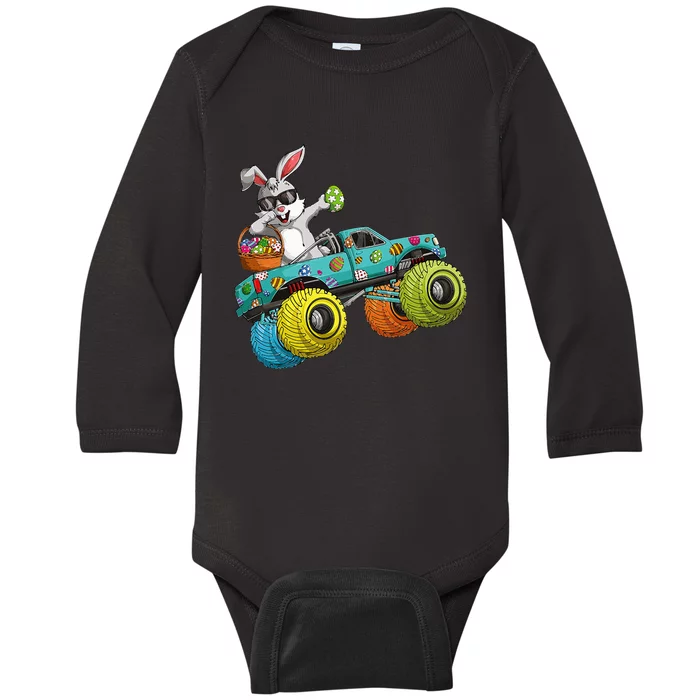 Dabbing Bunny Happy Easter Monster Truck Lovers Baby Long Sleeve Bodysuit