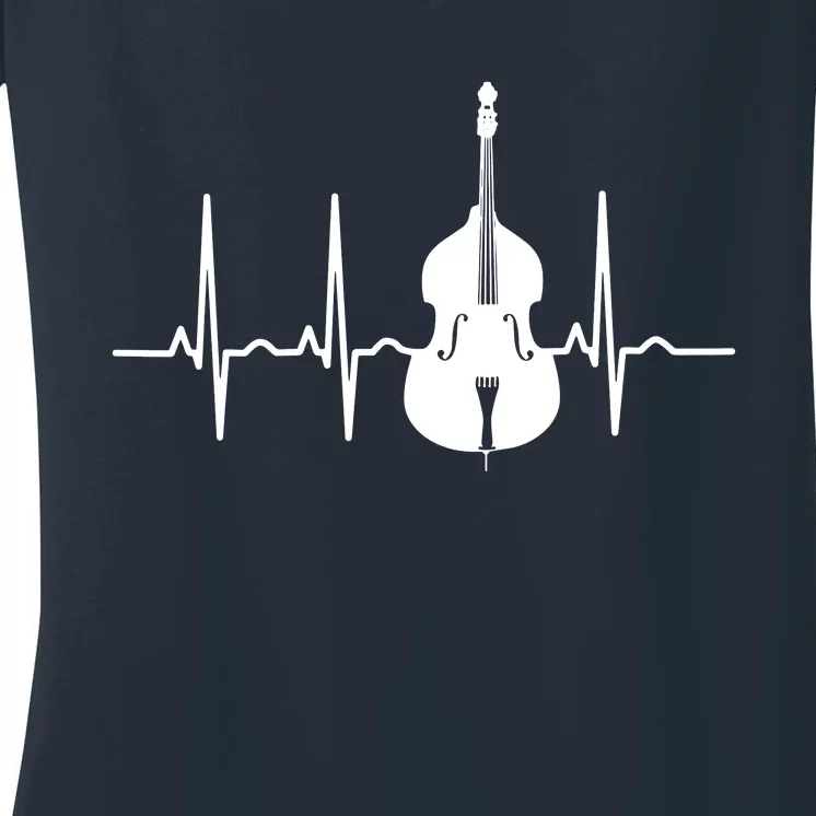 Double Bass Heartbeat Funny Jazz Instruments Music Women's V-Neck T-Shirt