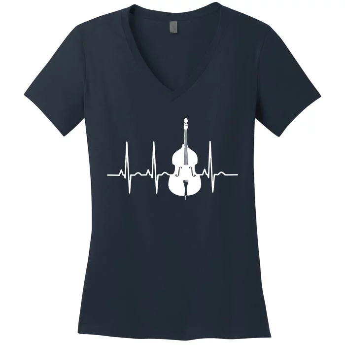 Double Bass Heartbeat Funny Jazz Instruments Music Women's V-Neck T-Shirt