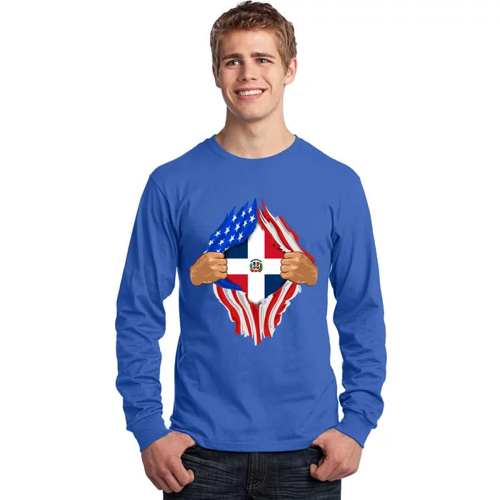 Dominican Blood Inside Me Dominican Republic Flag Gift Meaningful Gift Tall Long Sleeve T-Shirt