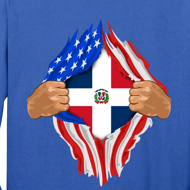 Dominican Blood Inside Me Dominican Republic Flag Gift Meaningful Gift Tall Long Sleeve T-Shirt