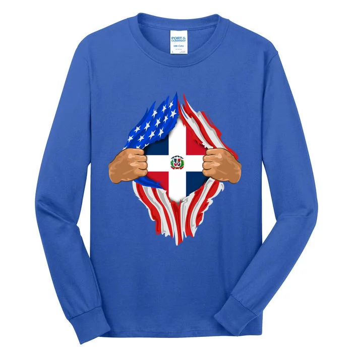 Dominican Blood Inside Me Dominican Republic Flag Gift Meaningful Gift Tall Long Sleeve T-Shirt