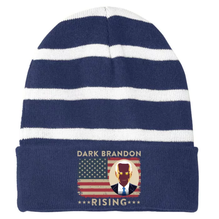 Dark Brandon Is Rising Dark Brandon Rises Pro Biden Usa Flag Striped Beanie with Solid Band