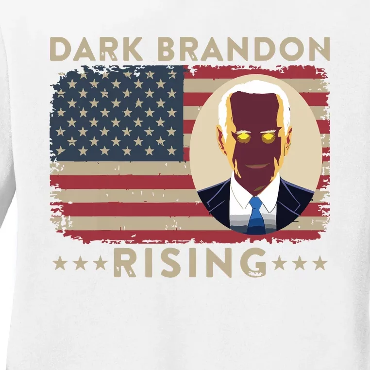 Dark Brandon Is Rising Dark Brandon Rises Pro Biden Usa Flag Ladies Long Sleeve Shirt