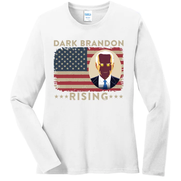 Dark Brandon Is Rising Dark Brandon Rises Pro Biden Usa Flag Ladies Long Sleeve Shirt