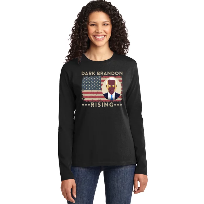 Dark Brandon is Rising Dark Brandon Rises Pro Biden USA Flag Ladies Long Sleeve Shirt