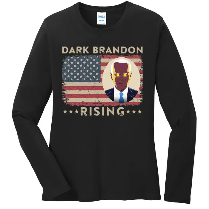 Dark Brandon is Rising Dark Brandon Rises Pro Biden USA Flag Ladies Long Sleeve Shirt