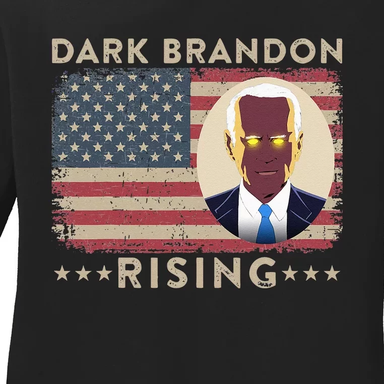 Dark Brandon is Rising Dark Brandon Rises Pro Biden USA Flag Ladies Long Sleeve Shirt