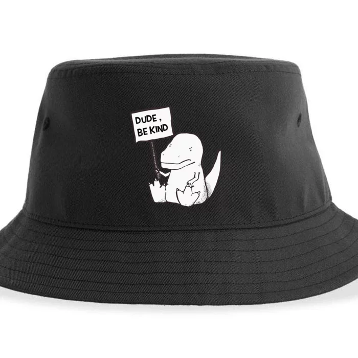 Dude Be Kind Cute Baby T Rex Dinosaur Funny gift Sustainable Bucket Hat