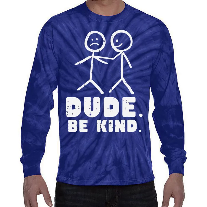 Dude Be Kind Stick Figures Orange Anti Bullying Unity Day Tie-Dye Long Sleeve Shirt