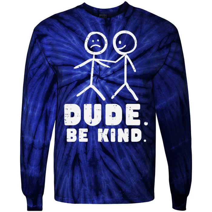 Dude Be Kind Stick Figures Orange Anti Bullying Unity Day Tie-Dye Long Sleeve Shirt