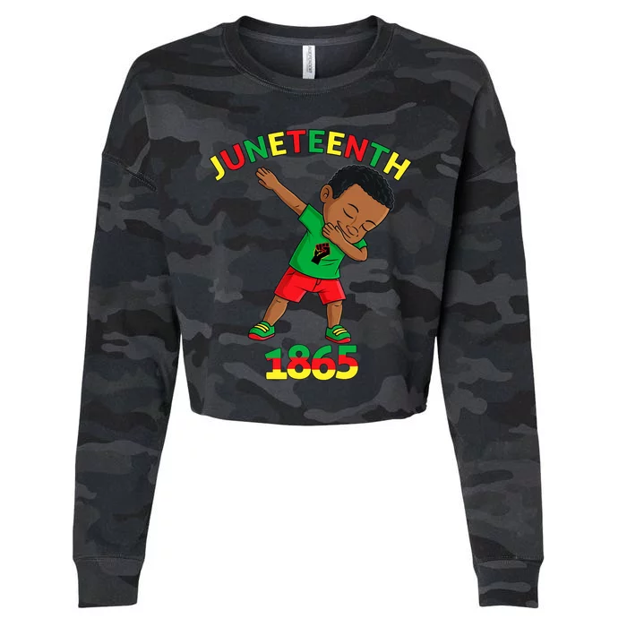 Dabbing Black King Juneteenth Melanin Brown Skin Boy Dab Cropped Pullover Crew