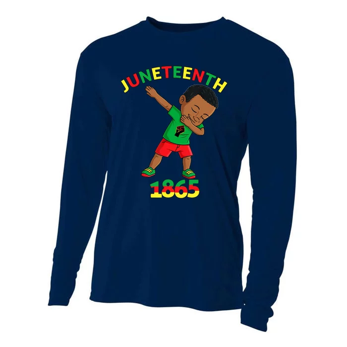 Dabbing Black King Juneteenth Melanin Brown Skin Boy Dab Cooling Performance Long Sleeve Crew