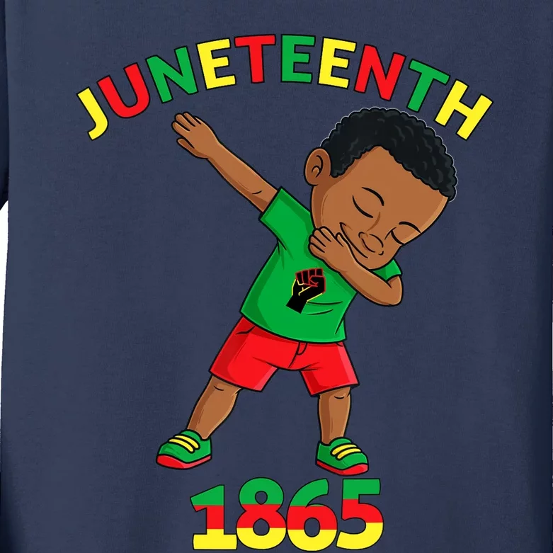 Dabbing Black King Juneteenth Melanin Brown Skin Boy Dab Kids Long Sleeve Shirt