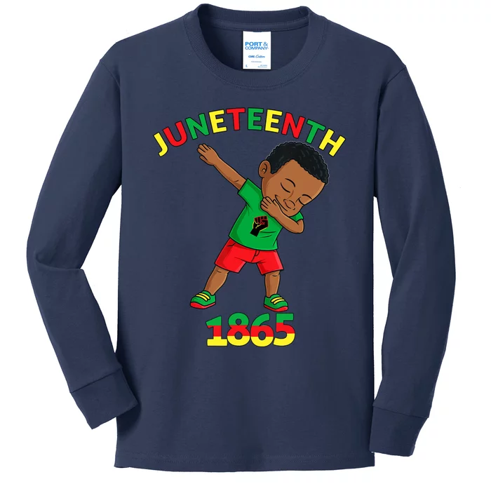 Dabbing Black King Juneteenth Melanin Brown Skin Boy Dab Kids Long Sleeve Shirt