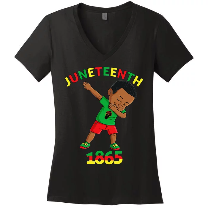 Dabbing Black King Juneteenth Melanin Brown Skin Women's V-Neck T-Shirt