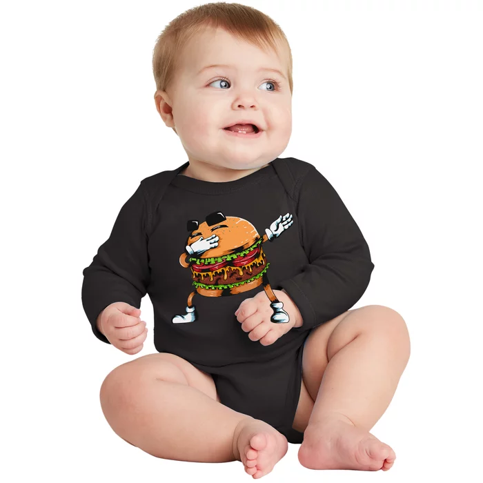 Dabbing Burger Lovers Fast Food Hamburger Baby Long Sleeve Bodysuit