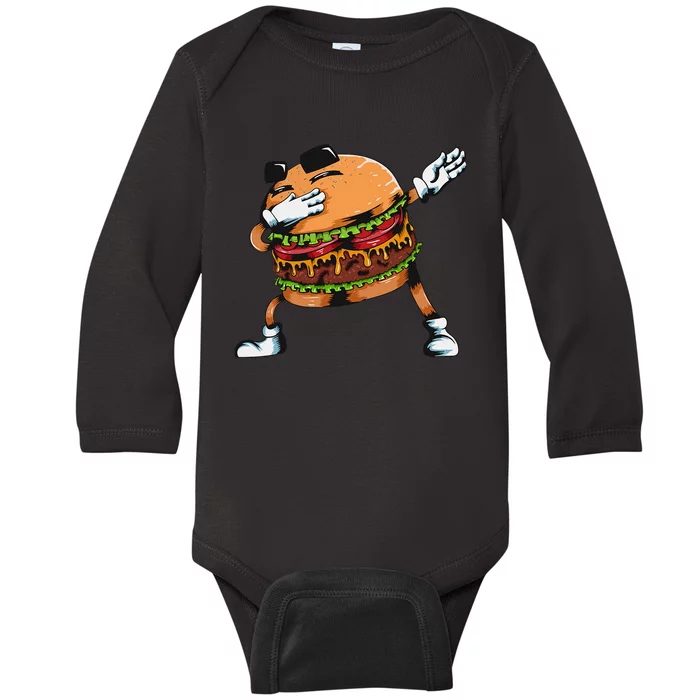 Dabbing Burger Lovers Fast Food Hamburger Baby Long Sleeve Bodysuit