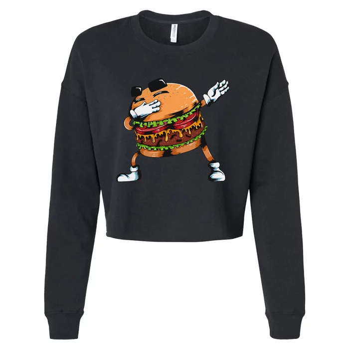 Dabbing Burger Lovers Fast Food Hamburger Cropped Pullover Crew