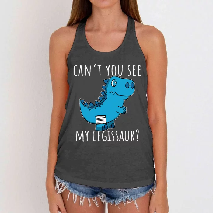 Dinosaur Broken Leg Get Well Soon For Leg Injury Women's Knotted Racerback Tank