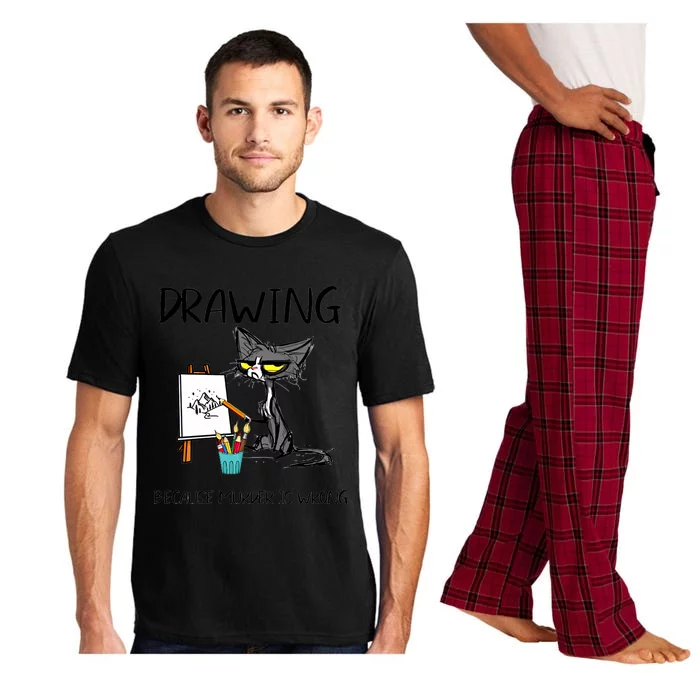 Drawing Because Murder Is Wrong Cat Drawing Gift Pajama Set