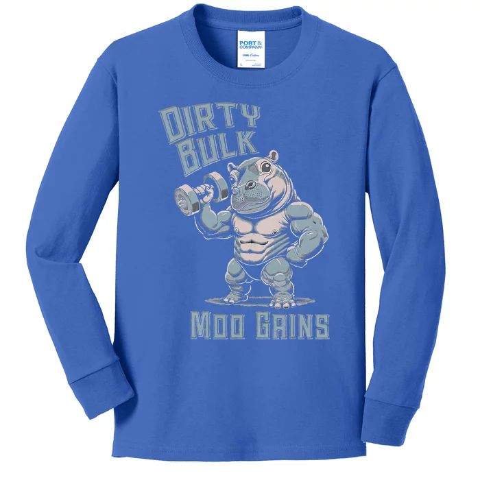 Dirty Bulk Moo Gains Kids Long Sleeve Shirt