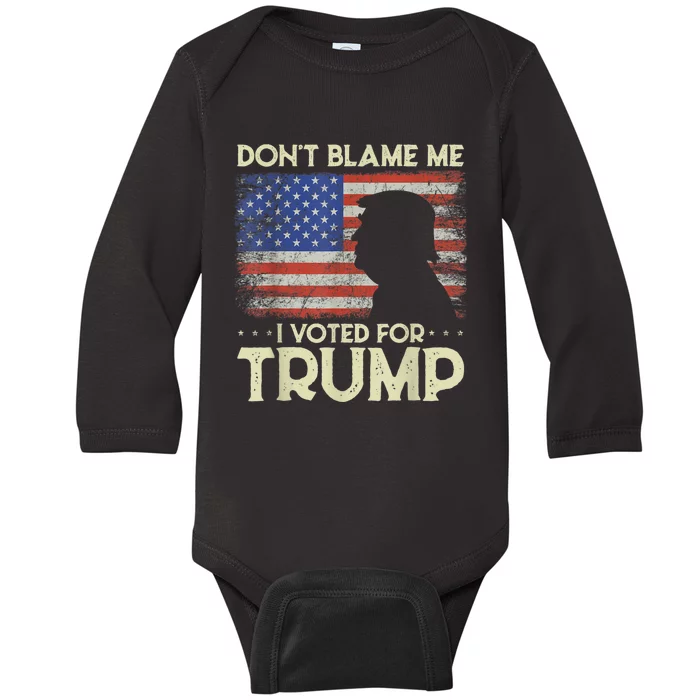 Don't Blame Me I Voted For Trump 4th Of July Retro USA Flag Baby Long Sleeve Bodysuit