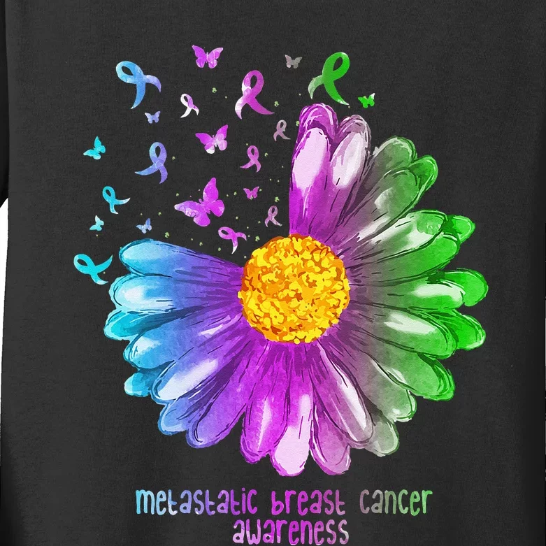 Daisy Butterfly Metastatic Breast Cancer Awareness Gifts Kids Long Sleeve Shirt