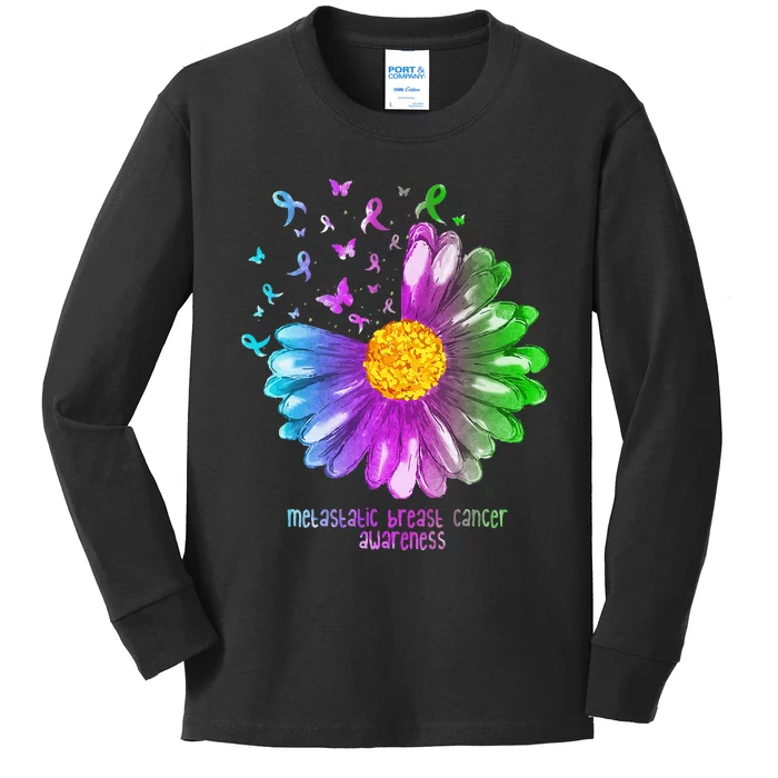 Daisy Butterfly Metastatic Breast Cancer Awareness Gifts Kids Long Sleeve Shirt