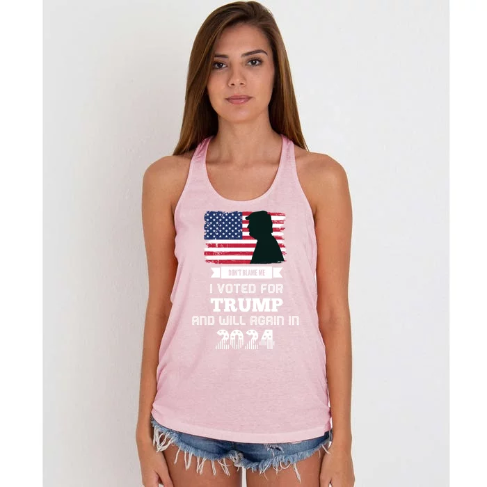 DonT Blame Me I Voted For Trump Trump 2024 Patriot Us Flag Meaningful Gift Women's Knotted Racerback Tank