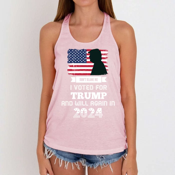 DonT Blame Me I Voted For Trump Trump 2024 Patriot Us Flag Meaningful Gift Women's Knotted Racerback Tank