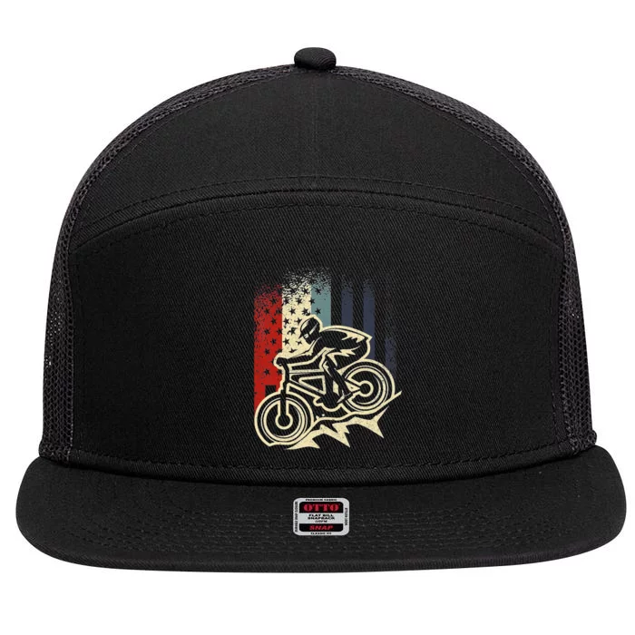 Dirt Bike MTB Downhill Mountain American Flag 4th Of July 7 Panel Mesh Trucker Snapback Hat