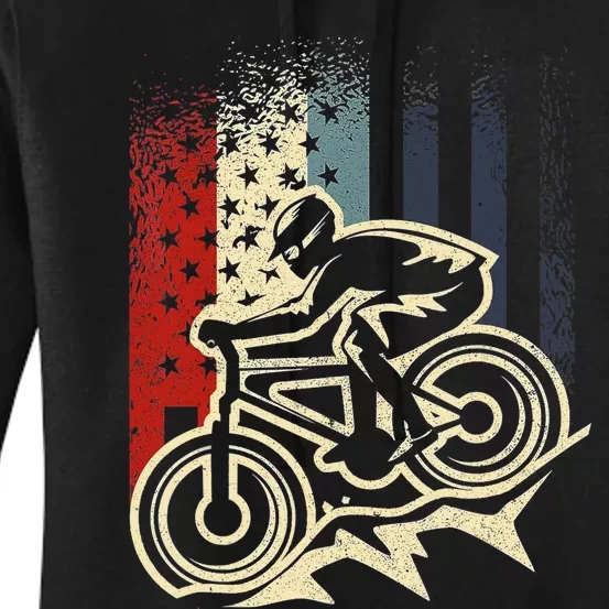 Dirt Bike MTB Downhill Mountain American Flag 4th Of July Women's Pullover Hoodie