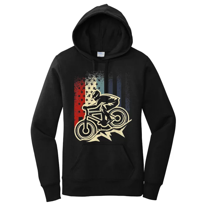 Dirt Bike MTB Downhill Mountain American Flag 4th Of July Women's Pullover Hoodie